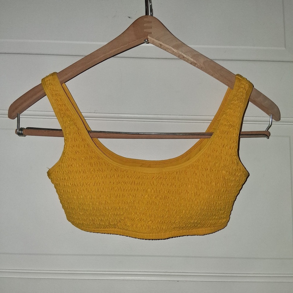L*Space Womens Yellow Smocked Scoop Neck Bikini Top Small RN 130061